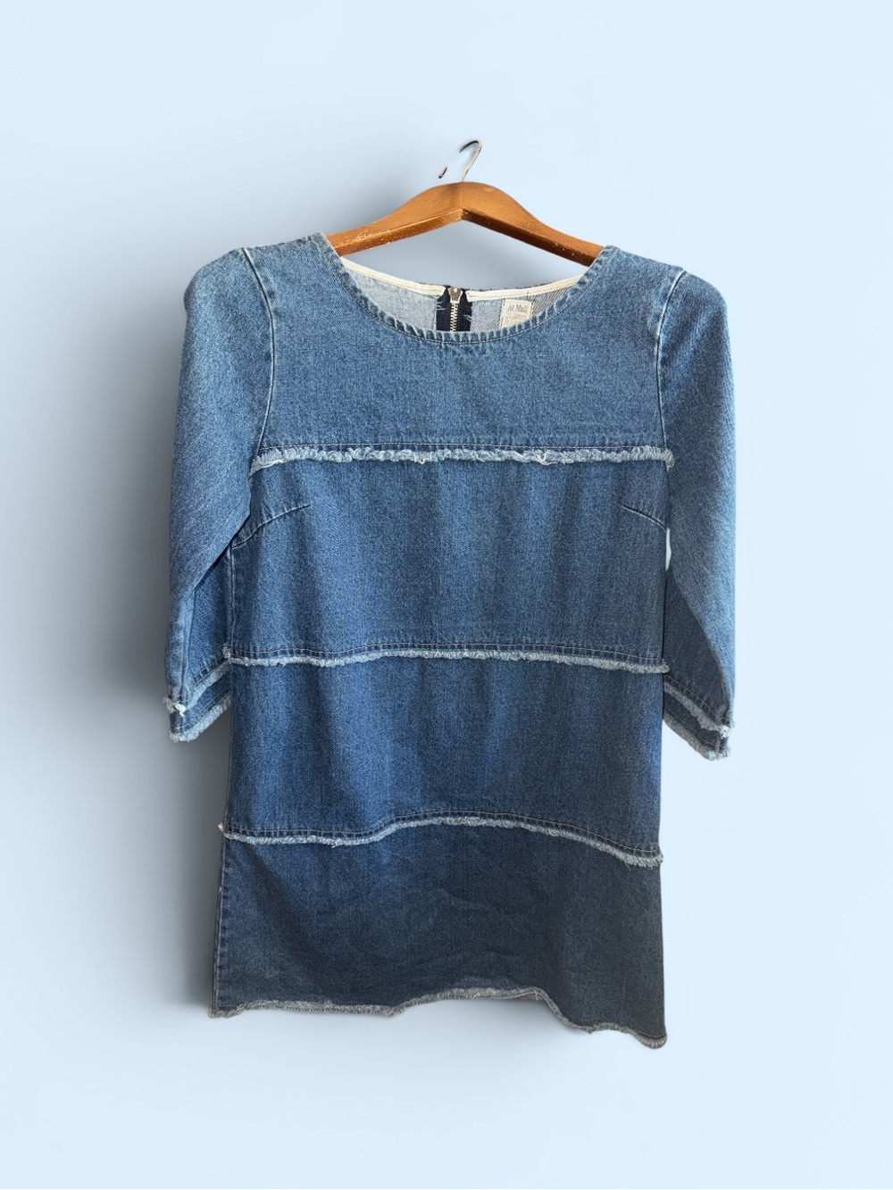 At Mall St. James In London Vintage Denim Mini Tiered Dress in Washed Blue Used
